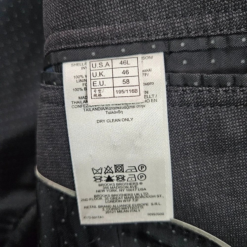 Brooks Brothers 46L Wool Suit Blazer Men Charcoal‎ Gray - Please Read